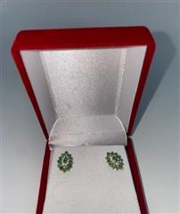 Emerald Gold-Diamond & Stone Earrings 12 Diamonds .36 Carat T.W.